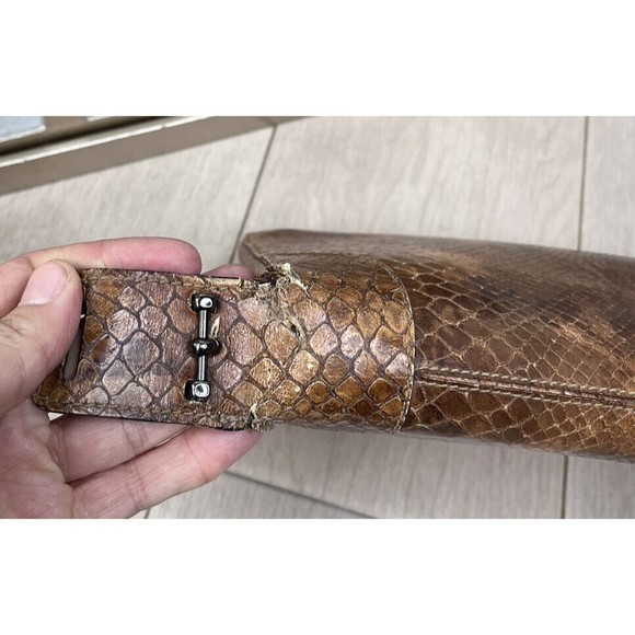 VTG Authentic VALENTINO SNAKE LEATHER SHOULDER MID BAG TAN - Picture 9 of 16